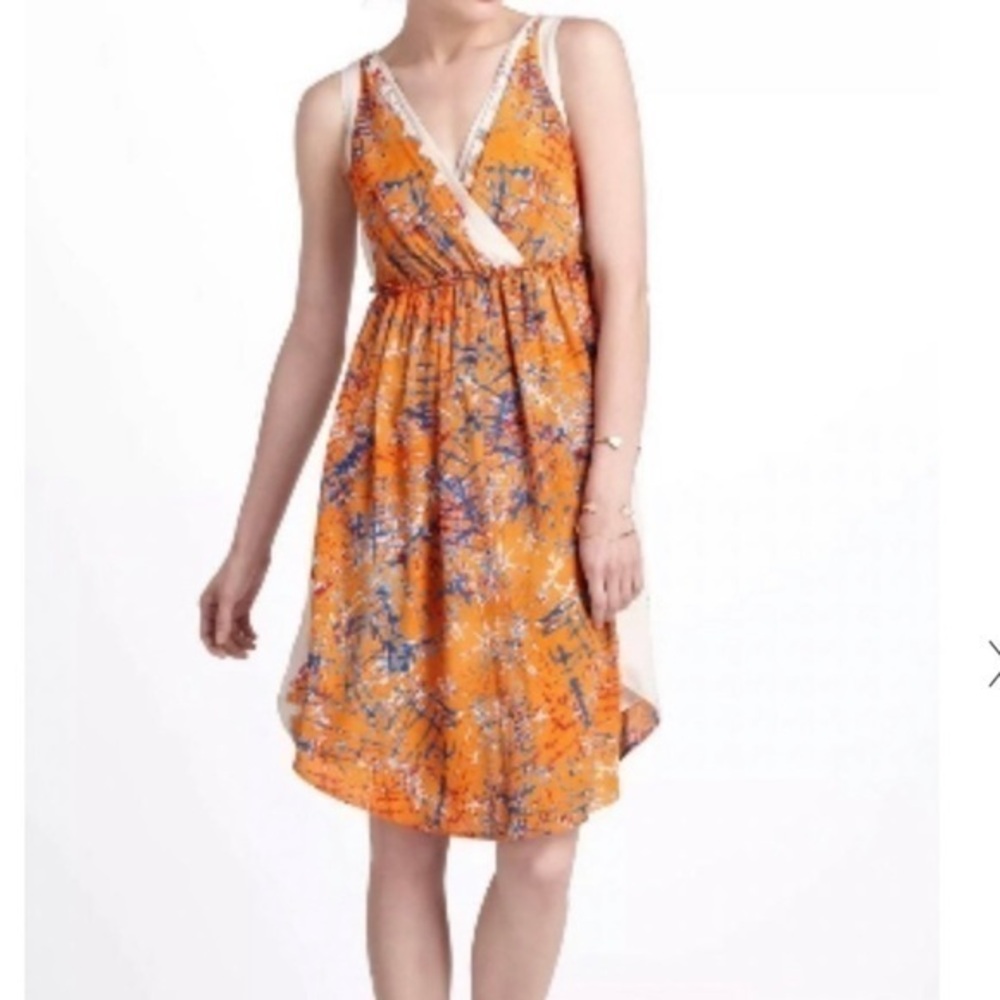 Anthropologie Tabitha y2k Babydoll Orange &‎ Ivory V-Neck Dress Size 4